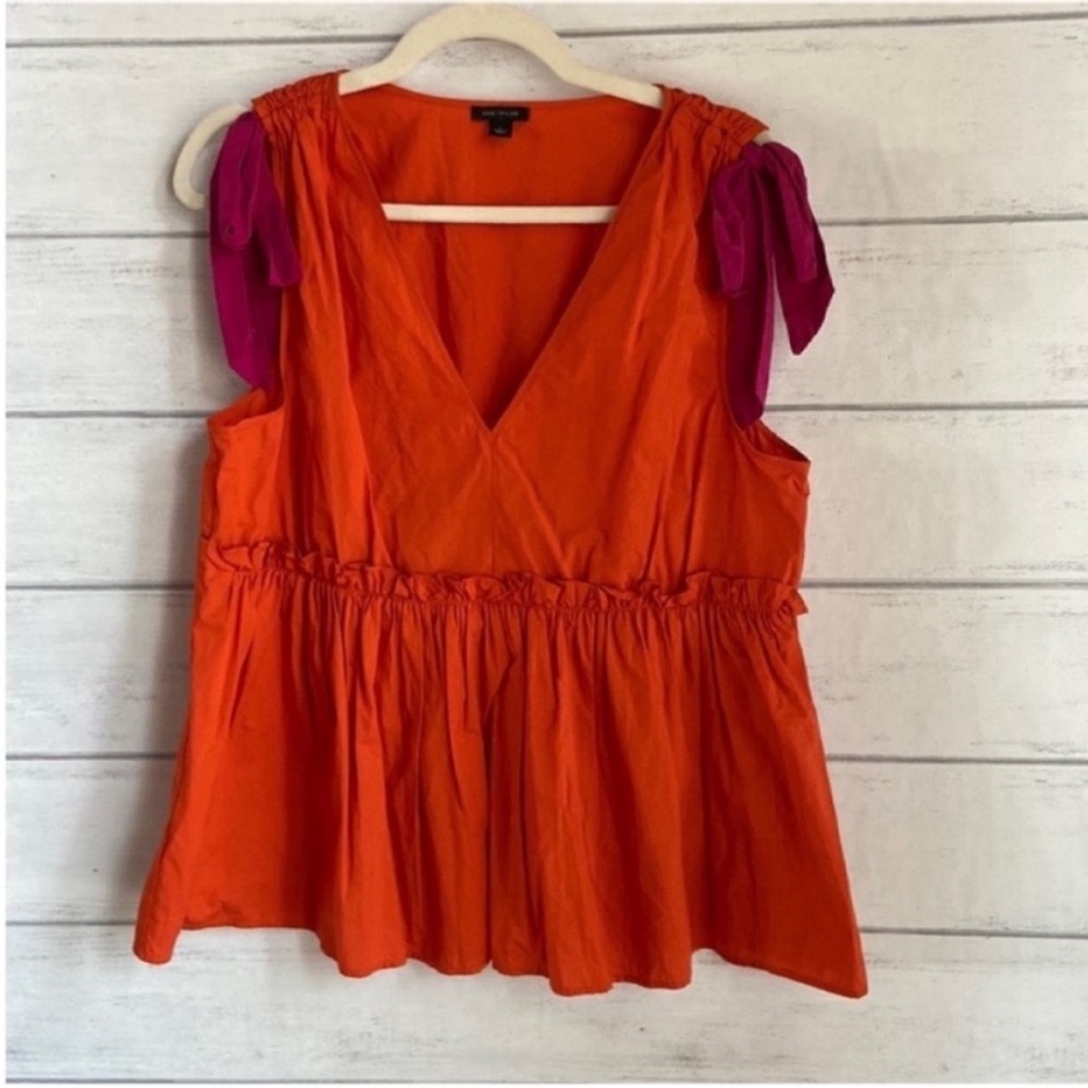 Ann Taylor Orange with pink tie details peplum Top